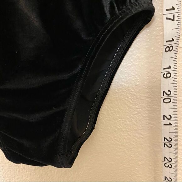 GK elite gymnastics competition leotard long sleeve black velvet rhinestone -S - Picture 8 of 9